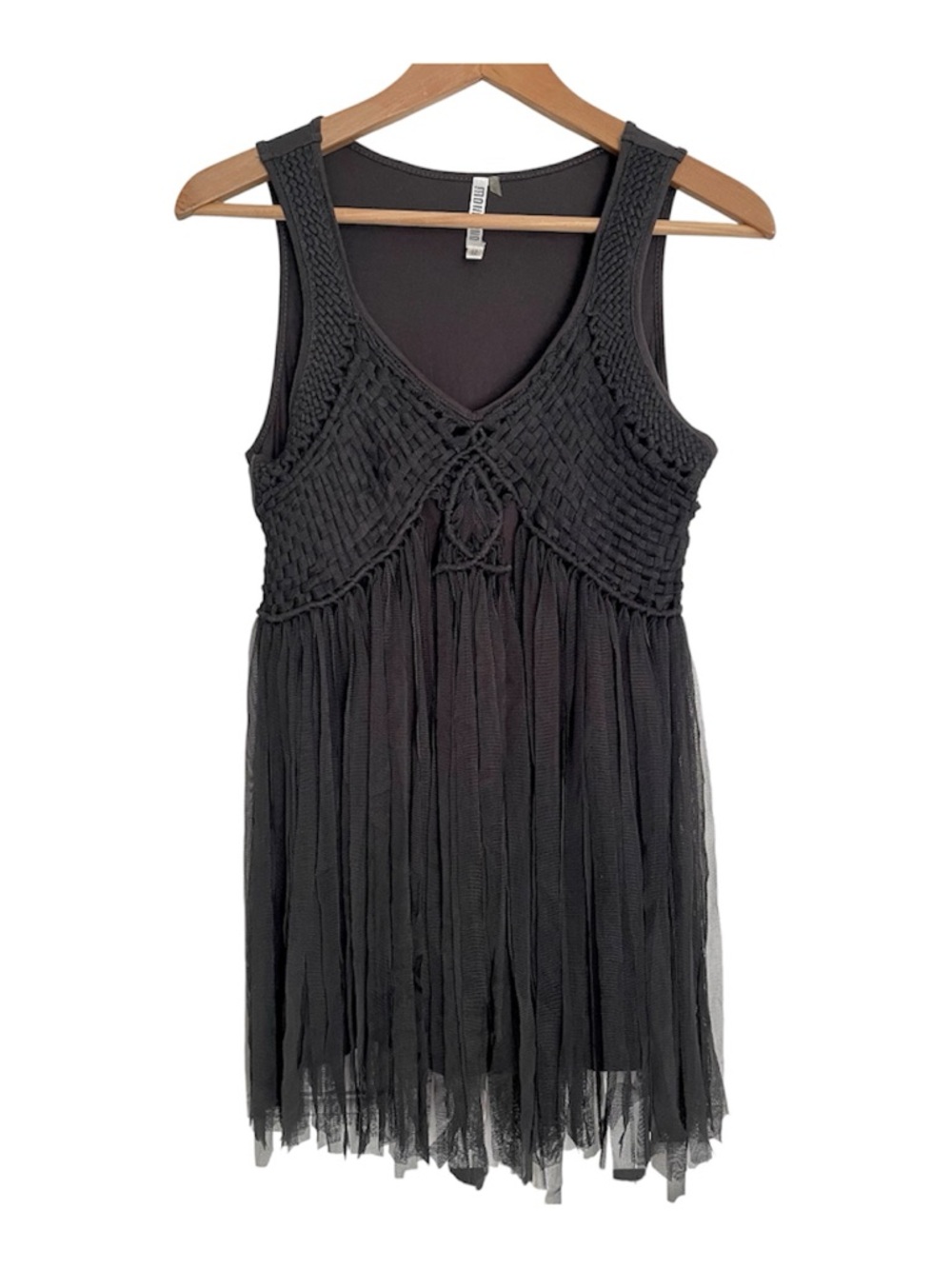 Monoreno Women's Vintage Y2K Dark Gray Fairy Grunge Sleeveless Fringe Top Medium